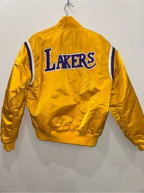 Vintage Starter LA Lakers Satin Jacket Larry NBA Gold Bomber Men’s Large USA